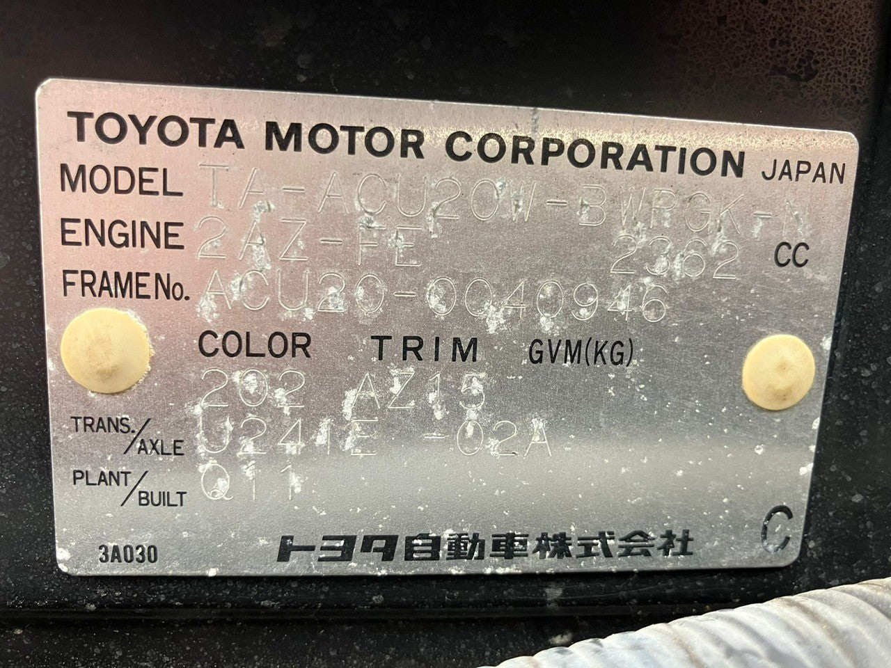 1036 TOYOTA KLUGER V NAVI PACKAGE 2002 ACU20-0040946