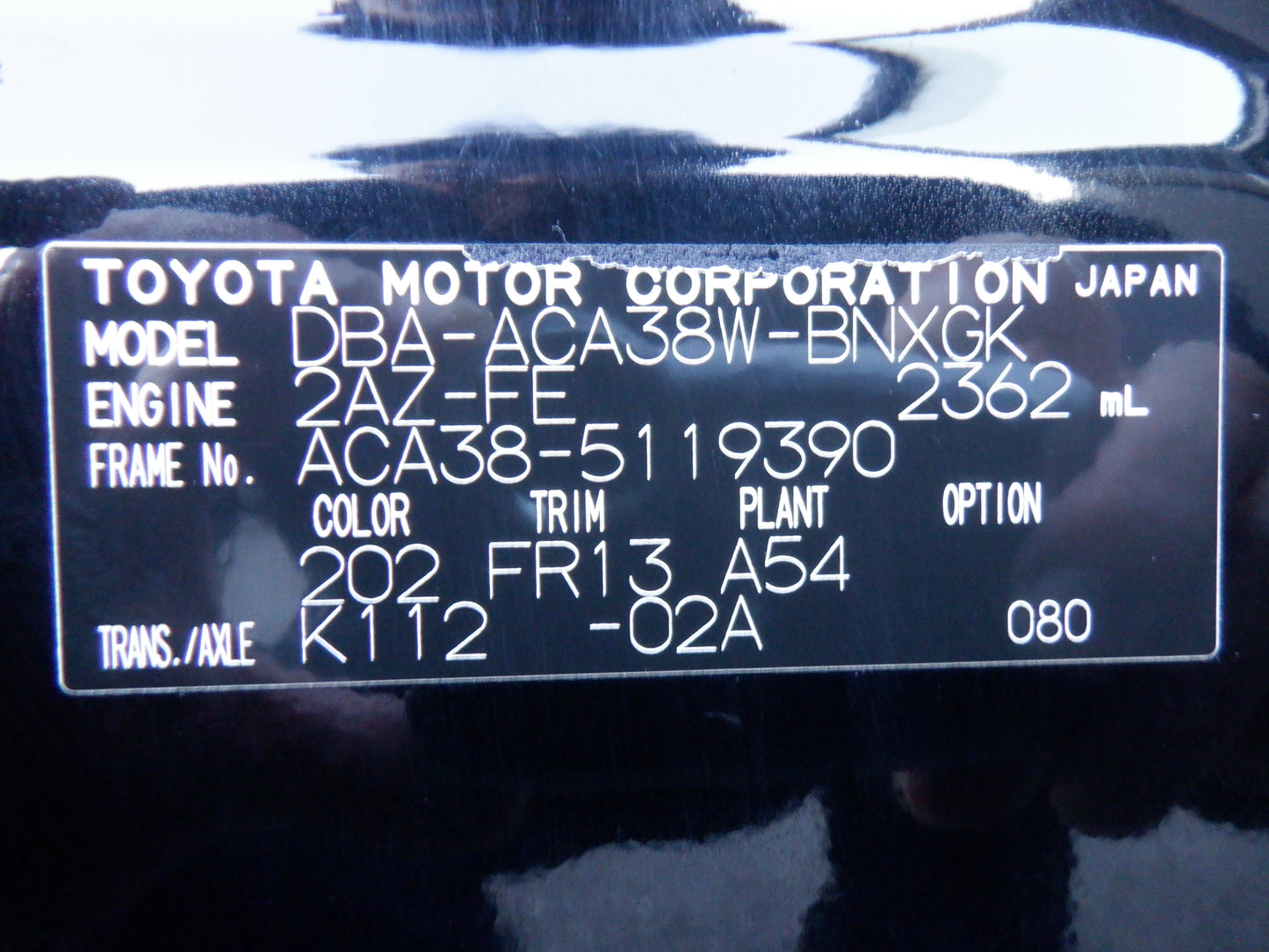 921 TOYOTA VANGUARD 240S 2008 ACA38-5119390 DIRECT SHIPMENT FROM TOYOTA DEALER IN JAPAN