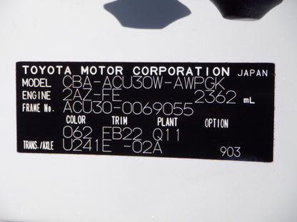 1029 TOYOTA HARRIER 240G 2007 ACU30-0069055