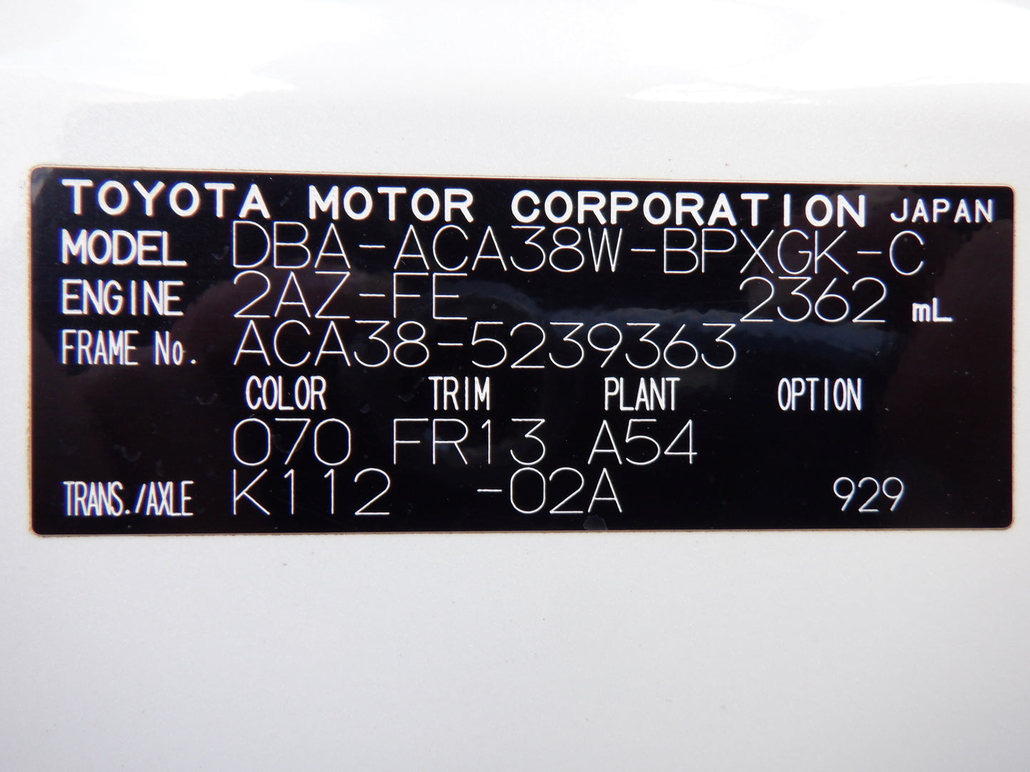 897 TOYOTA VANGUARD 240S S PACKAGE 2012 ACA38-5239363 / Milage: 176,913 Km