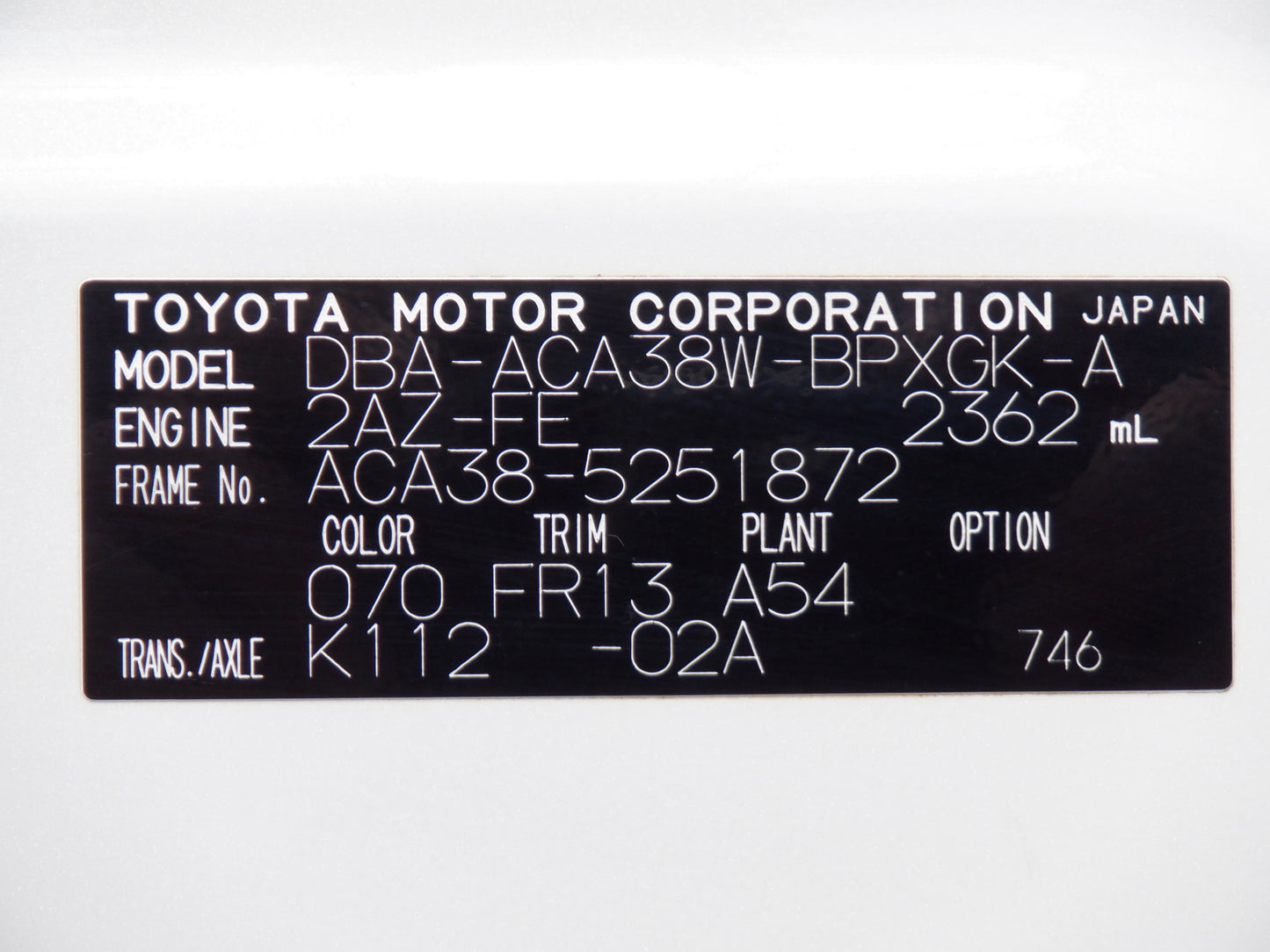 1052　TOYOTA VANGUARD 240S 2013 ACA38-5251872