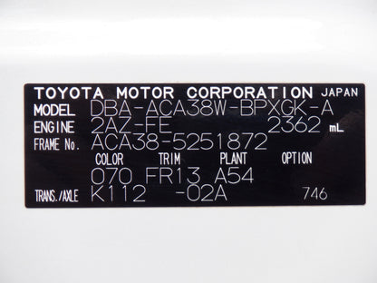 1052　TOYOTA VANGUARD 240S 2013 ACA38-5251872