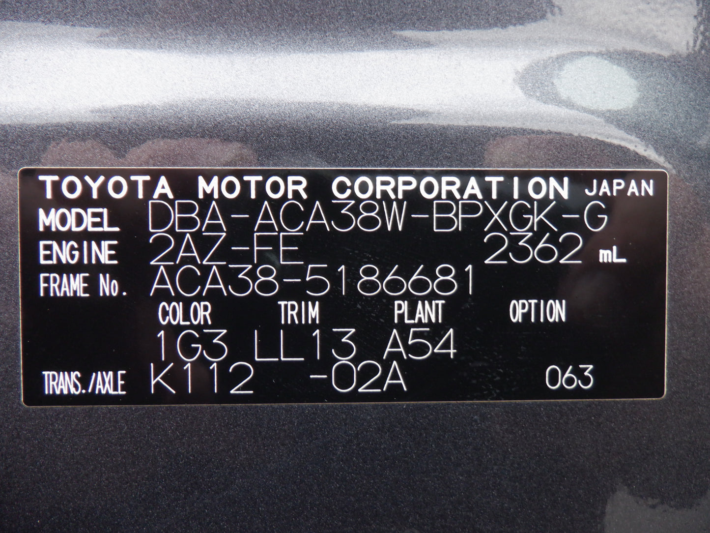1061 TOYOTA VANGUARD 240S G PACKAGE 2011 ACA38-5186681