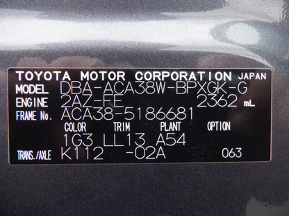 1061 TOYOTA VANGUARD 240S G PACKAGE 2011 ACA38-5186681