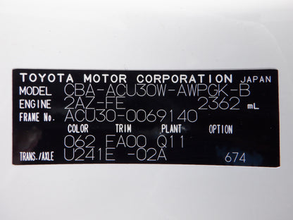 1062 TOYOTA HARRIER 240G PREMIUM L PACKAGE 2007 ACU30-0069140