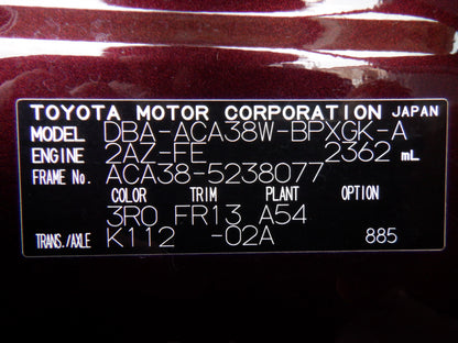 1068 TOYOTA VANGUARD 240S 2012 ACA38-5238077